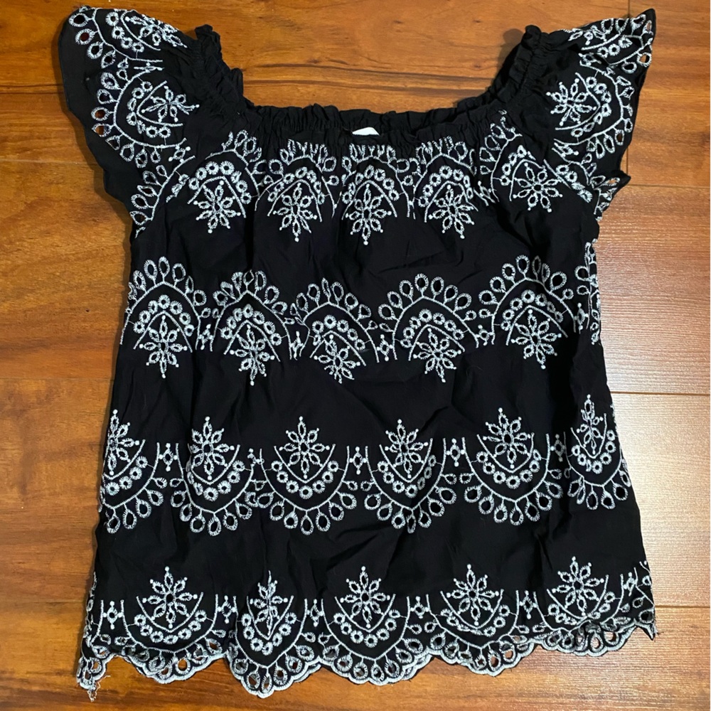 Black and White Embroidered Top